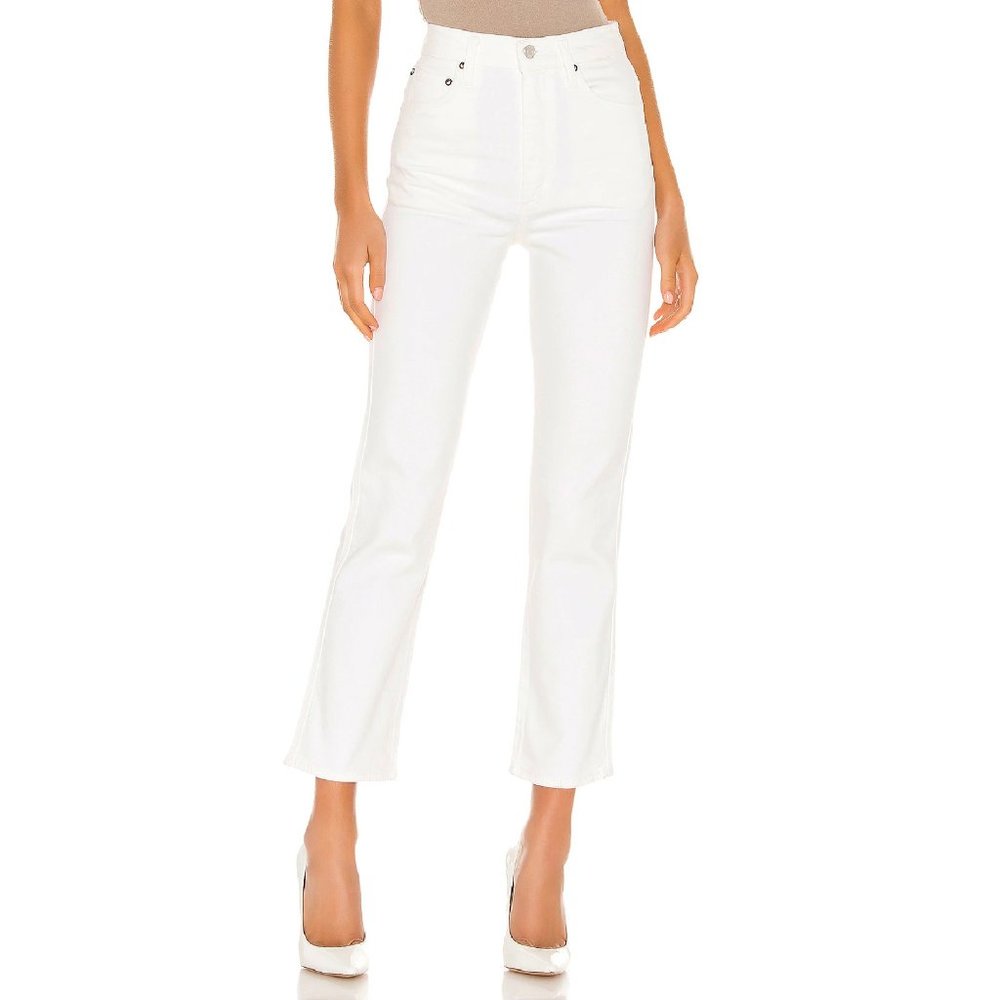 Agolde Women's Pinch Waist High Rise Kick Flare Jeans in Vinegar White sz 32x28